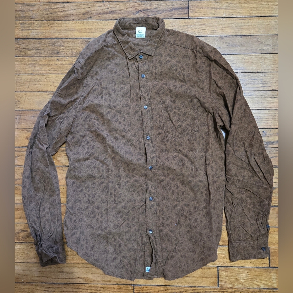 CP Company L/XL Paisley Corduroy Dress Brown Button Up Shirt